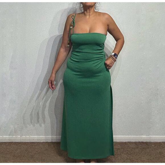 The Wolf Gang Green Strapless Bodycon Maxi Dress Sz M - Picture 1 of 15